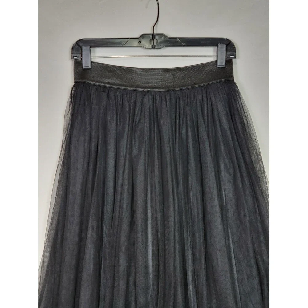 Womens Black Tulle Long Midi Skirt Sz Large Pull On Dark Fairy Grunge Whimsical - Picture 2 of 10